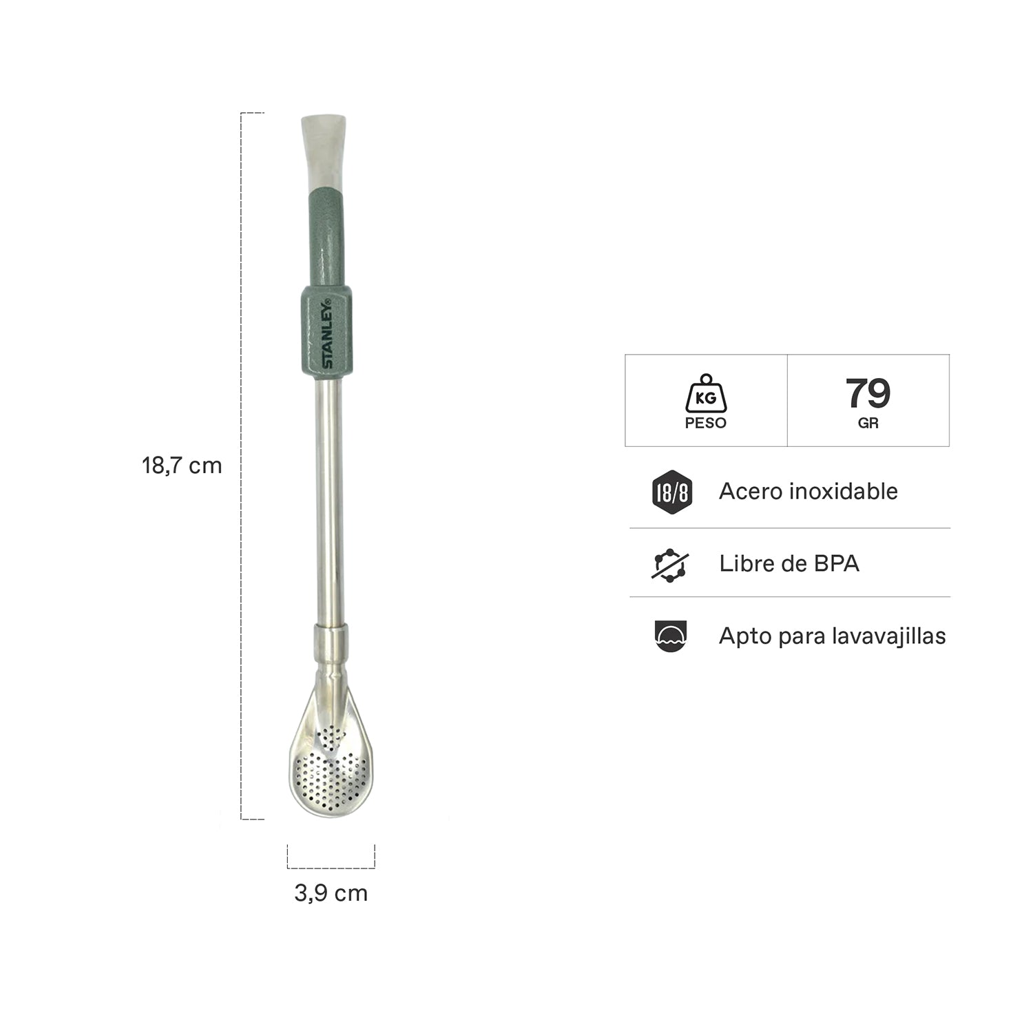 BOMBILLA PARA MATE DE CUCHARA VERDE