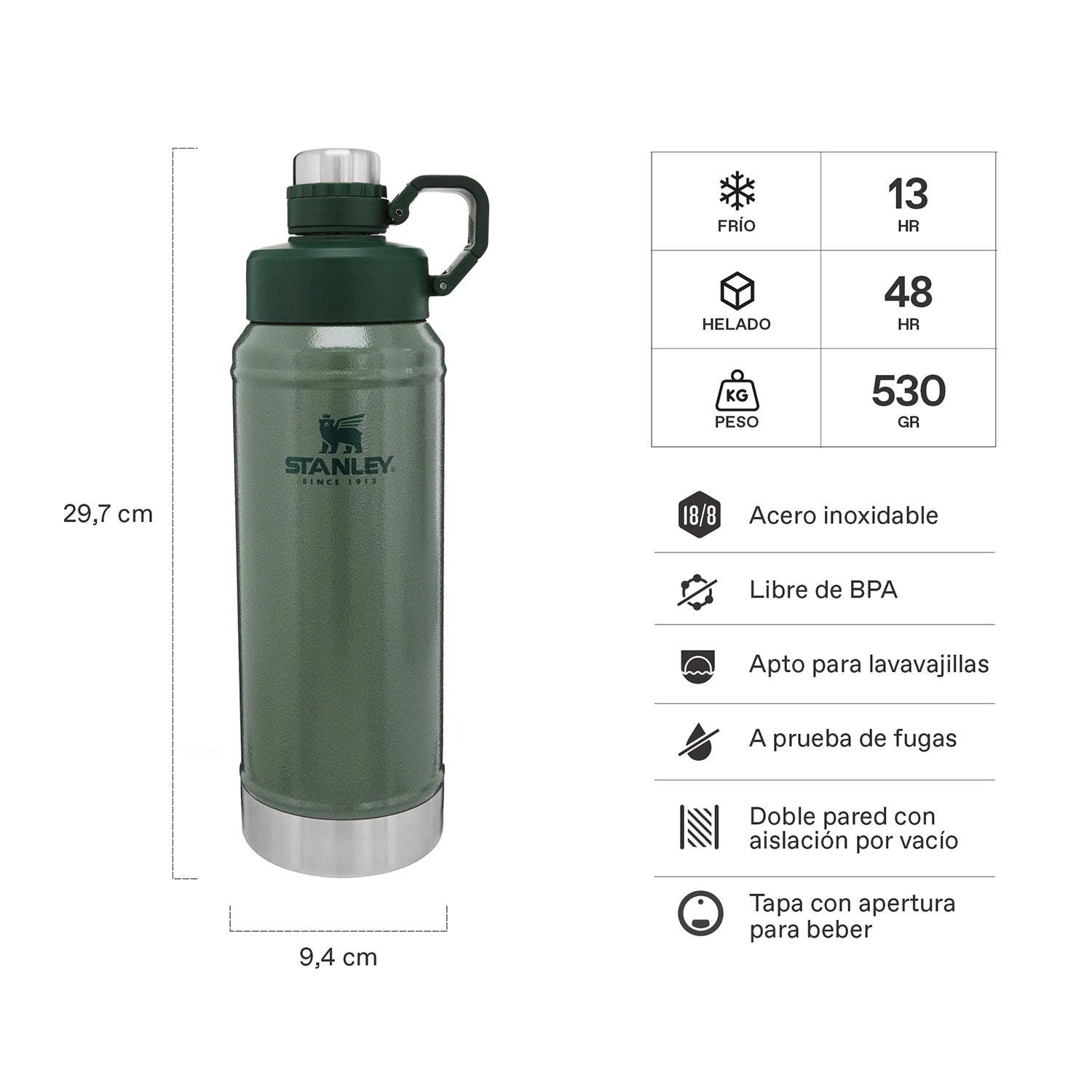 Botella Stanley Classic Verde | 1 lt