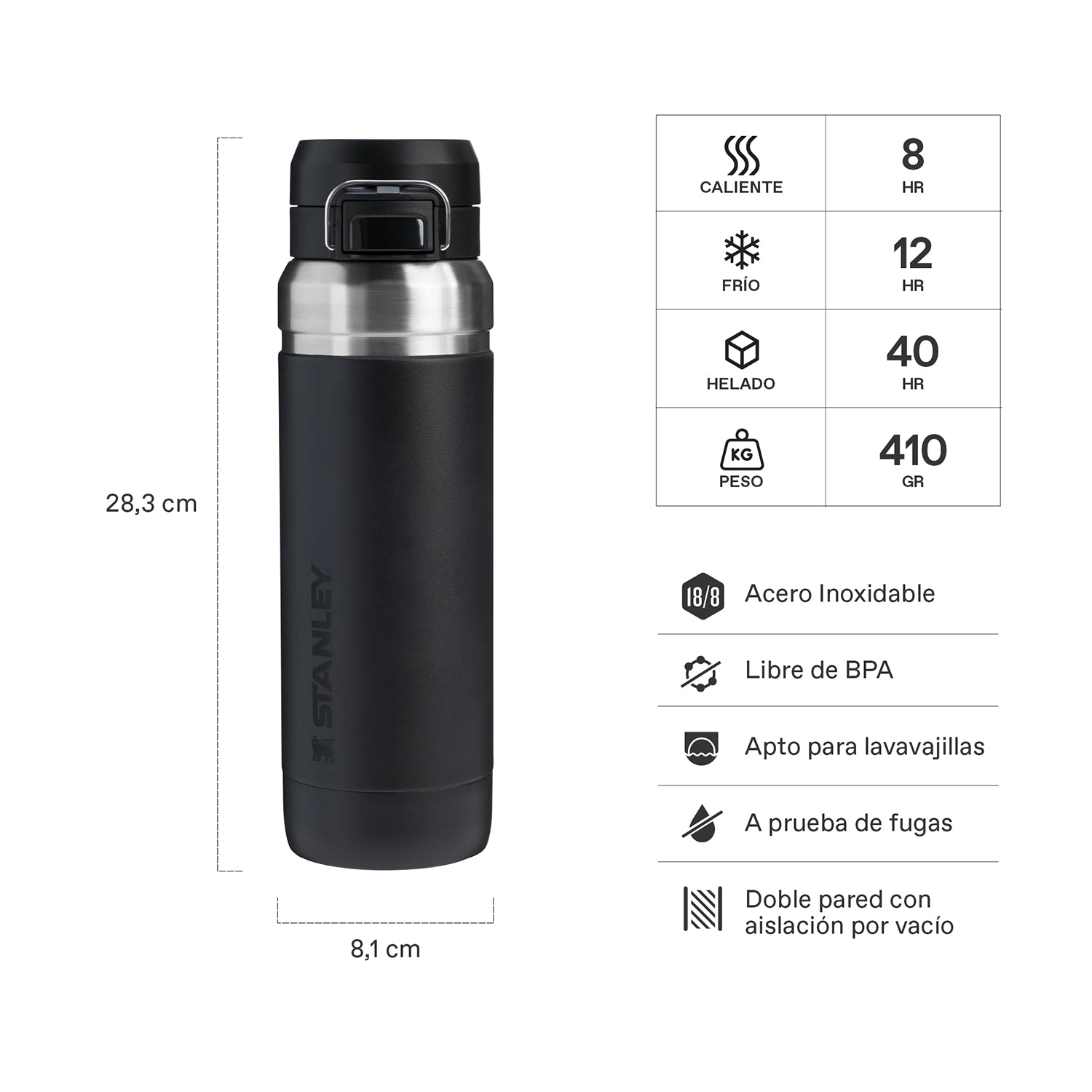 Botella Termica Quick Flip Stanley Black 2.0 | 709 Ml