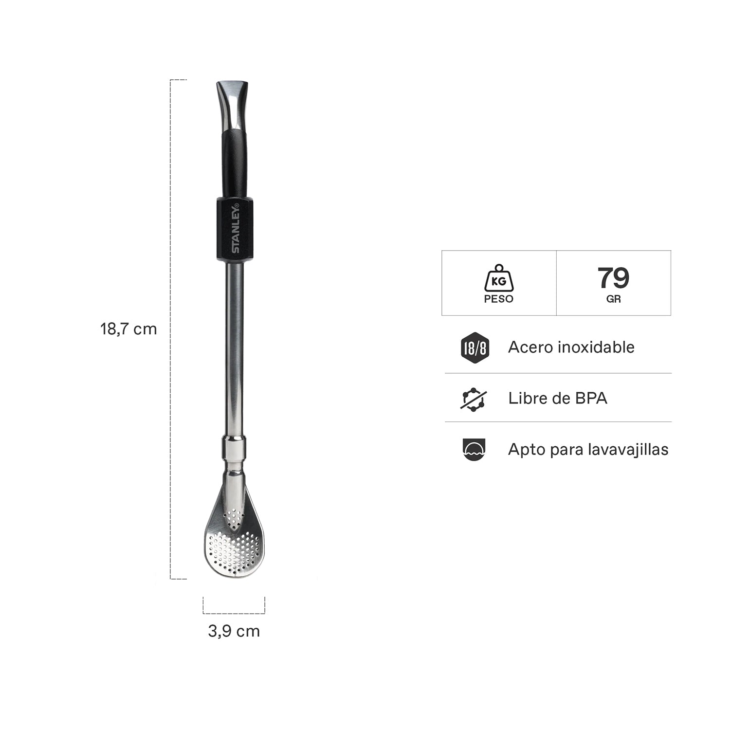 Bombilla para Mate de Cuchara Negra