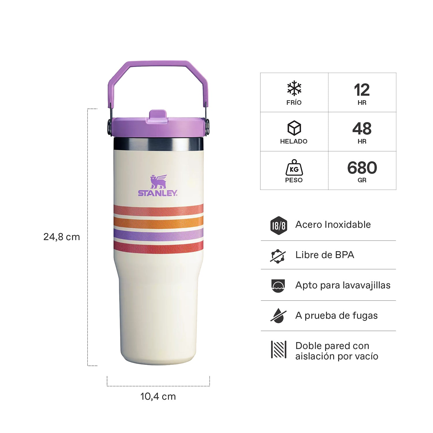 Botella Térmica Stanley Flip Straw Cream Lilac Stripe | 887 ml