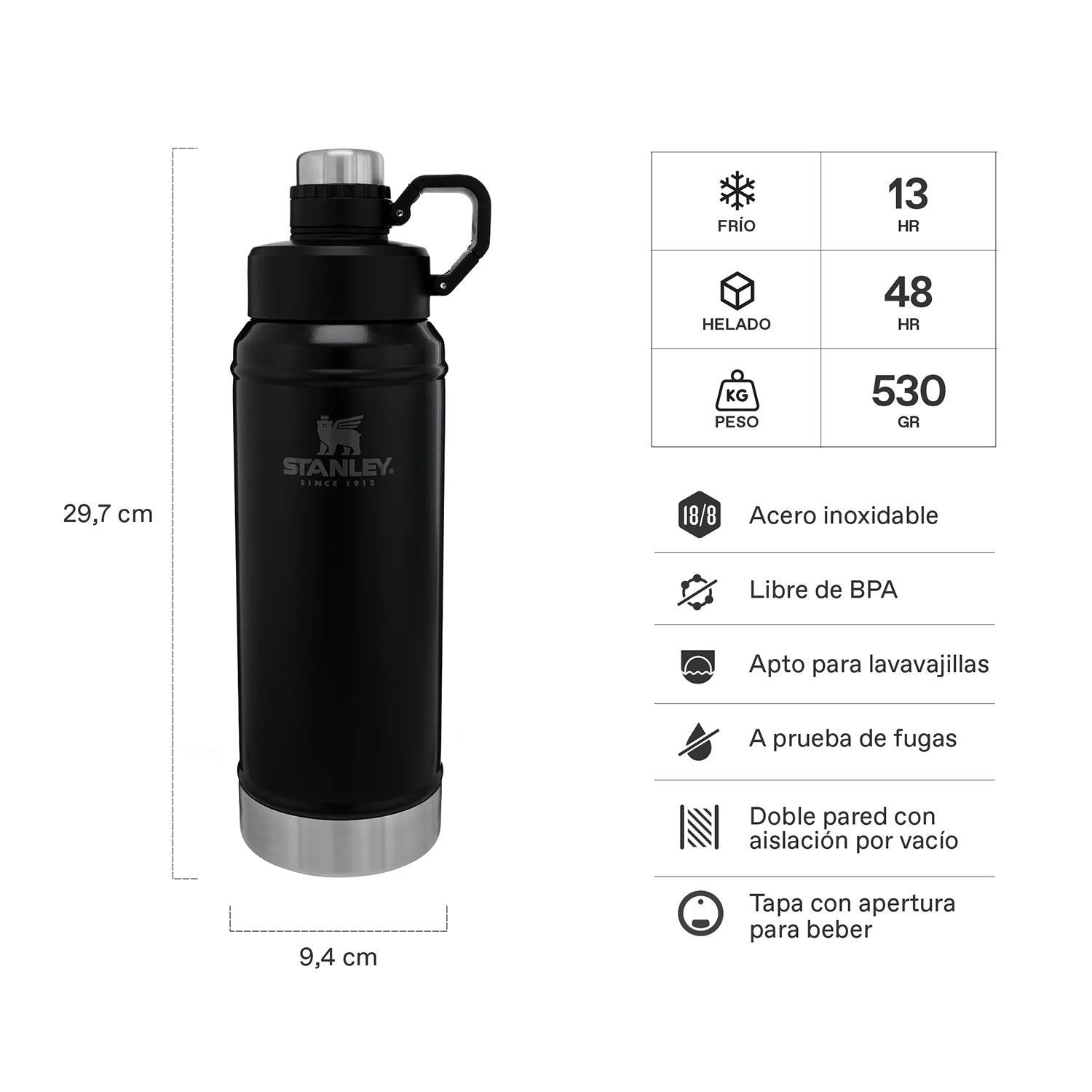Botella Térmica Stanley Classic Negro | 1 lt