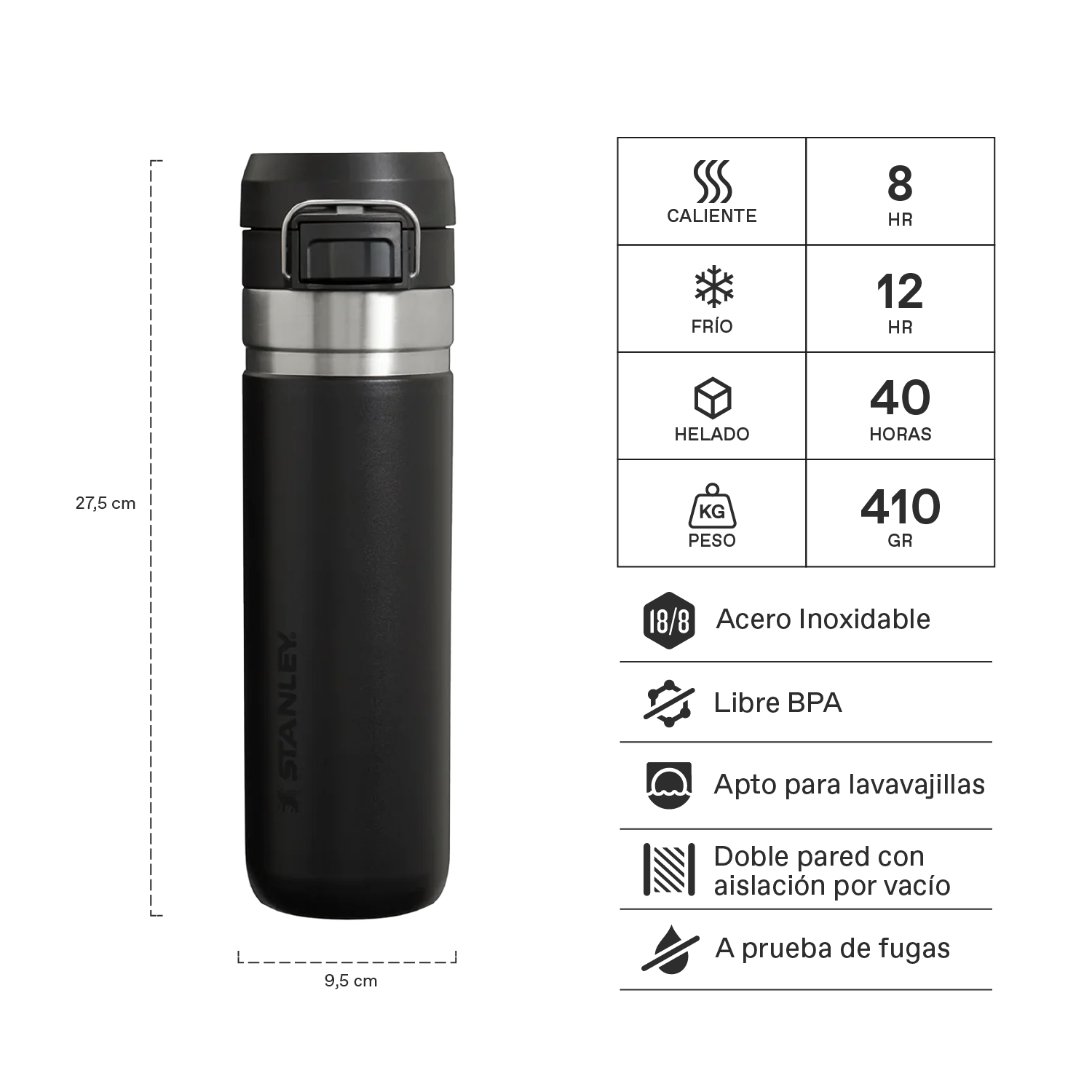 Botella Termica Quick Flip Stanley Black 2.0 | 709 Ml