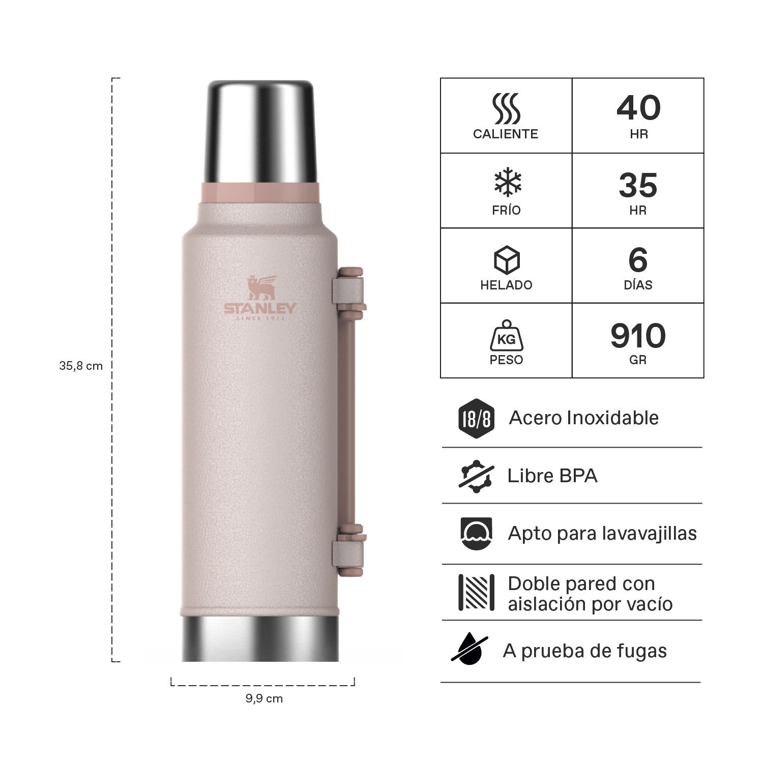 Termo Classic Hammertone Rose Quartz | 1.4 lt