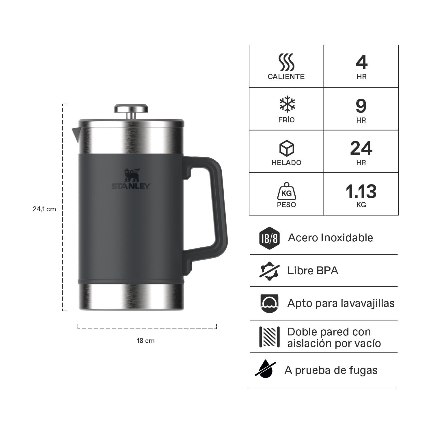 Cafetera Prensa Francesa Classic Gris | 1.4 lt