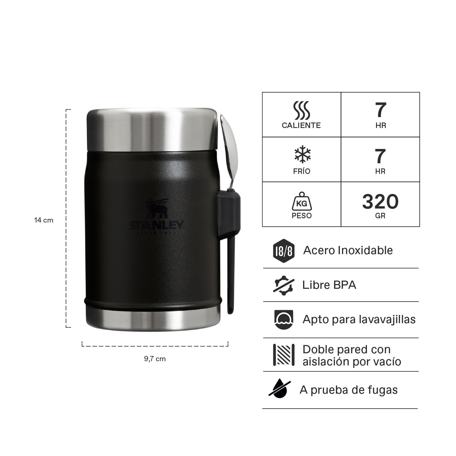 Termo de Comida Classic Negro | 414 ML